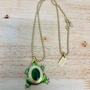 Coach Gold and Green Frog Necklace